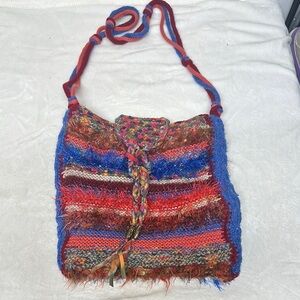 Red and Blue Hobo Bag with Bohemian Flair